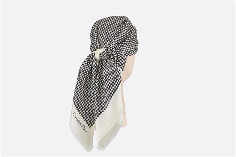 Diortwin Square Scarf Black and White Houndstooth Silk Twill